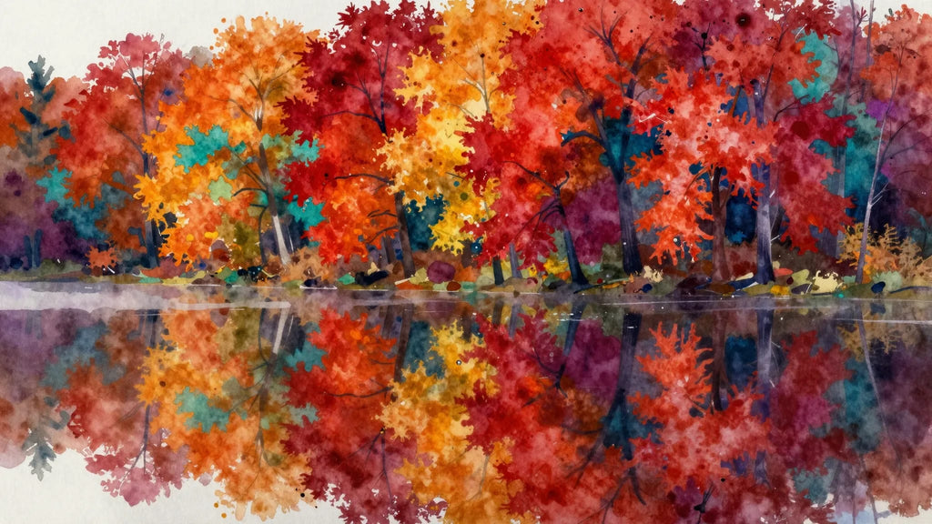 Vivid watercolor autumn lake Frame TV art