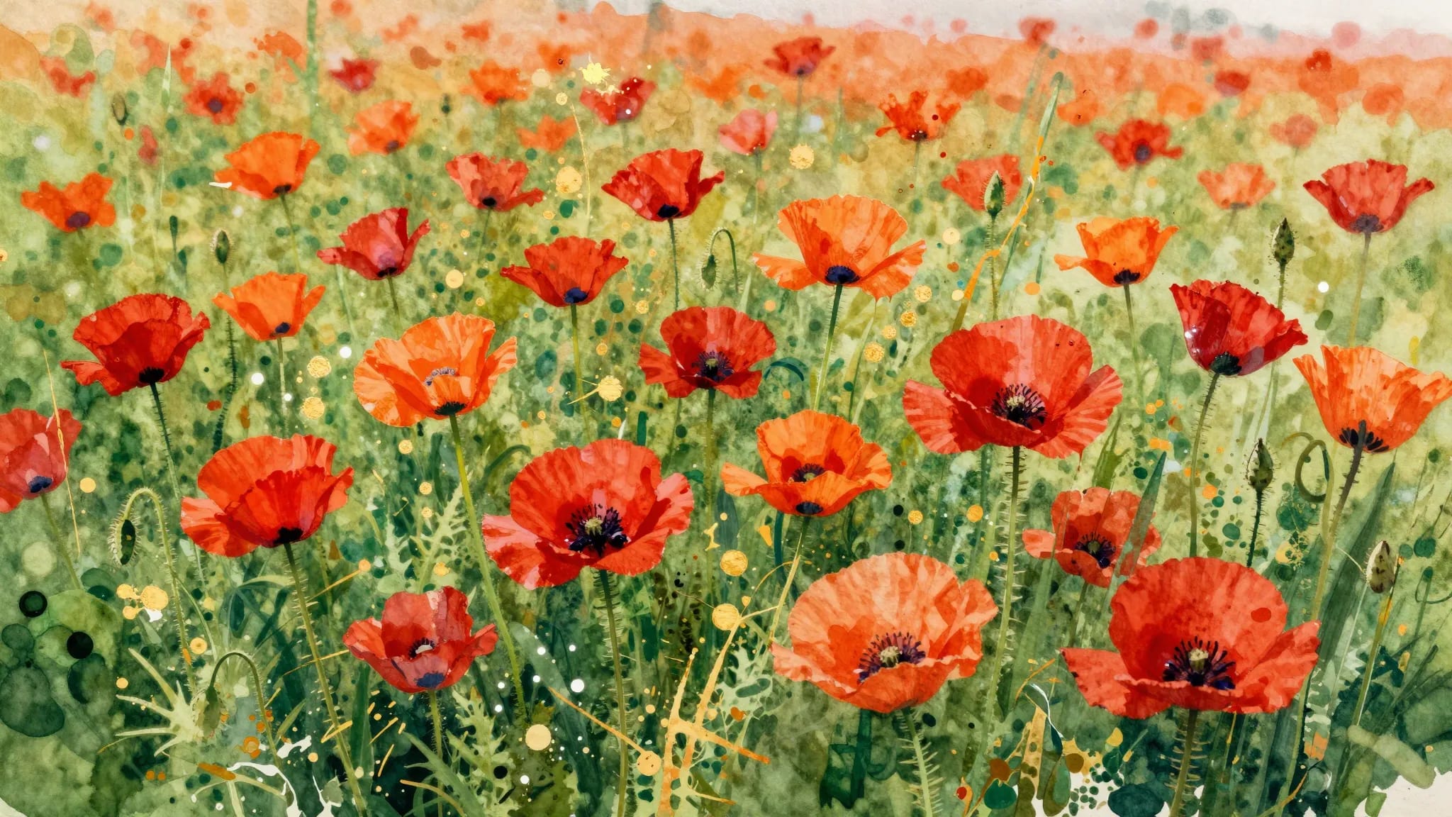 Vivid watercolor poppy field Frame TV art