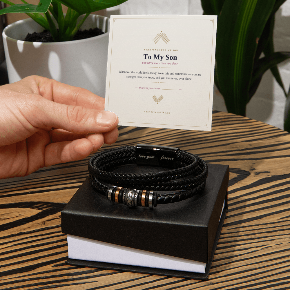 The Keepsake — "To My Son" Leather Bracelet with Hand-Illustrated Card