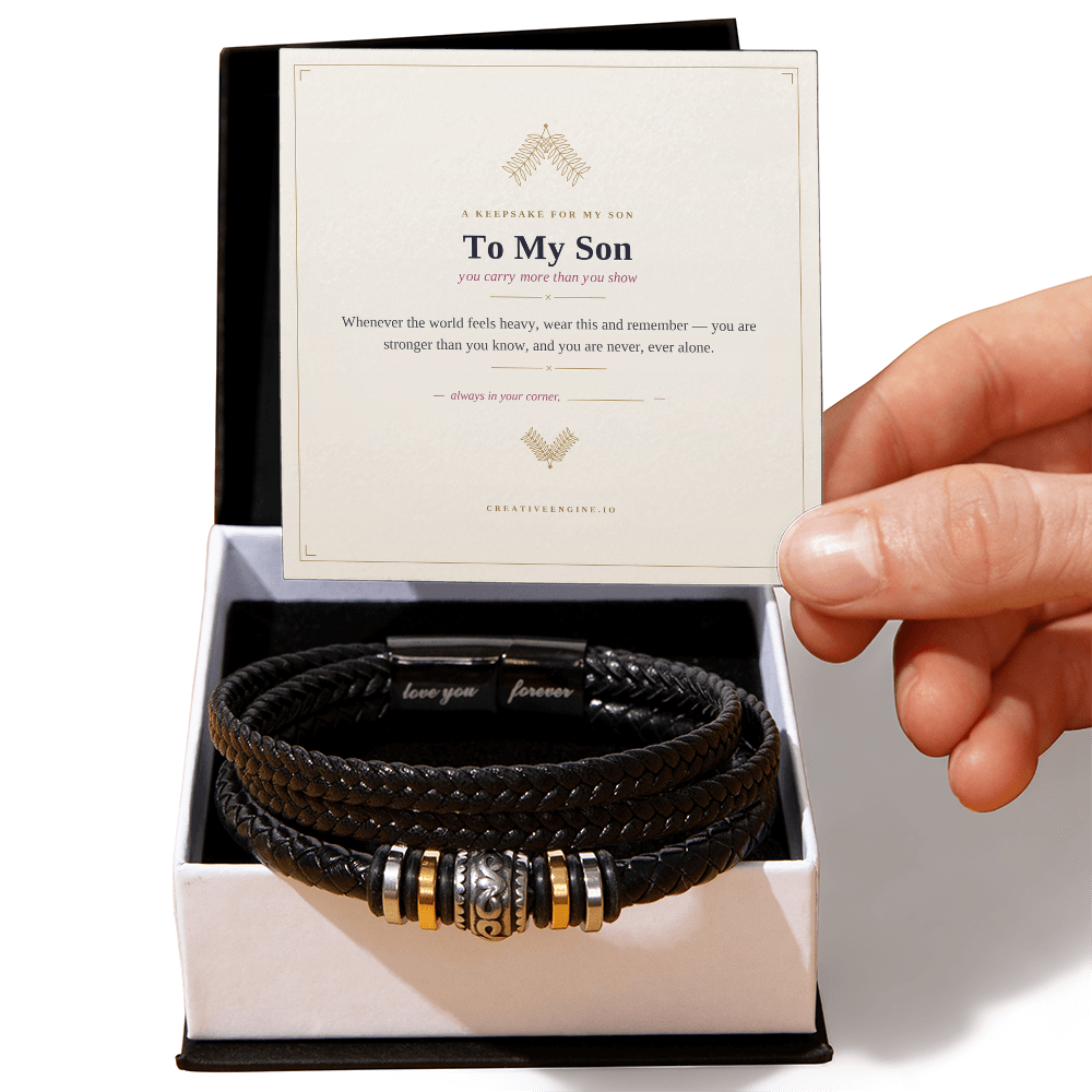 The Keepsake — "To My Son" Leather Bracelet with Hand-Illustrated Card