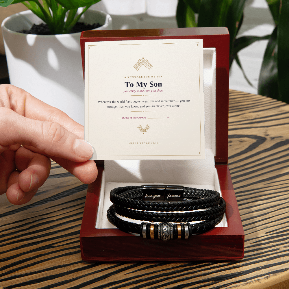The Keepsake — "To My Son" Leather Bracelet with Hand-Illustrated Card