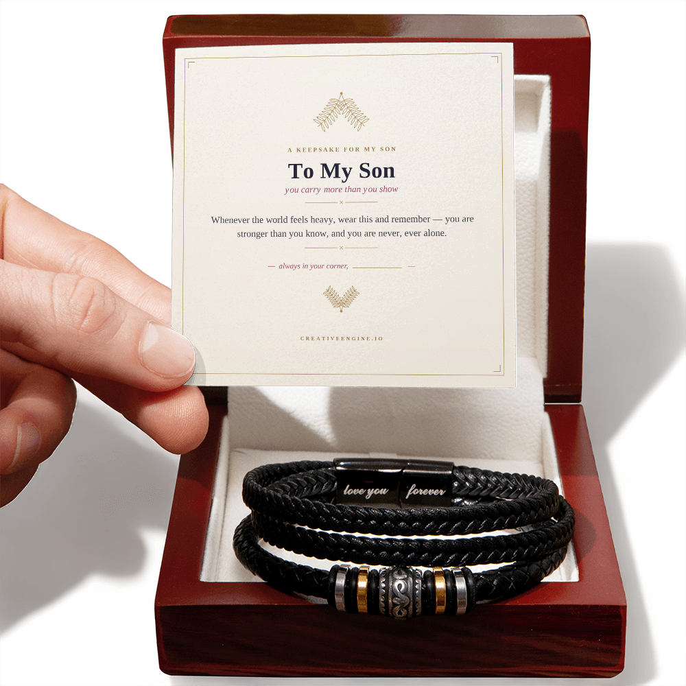 The Keepsake — "To My Son" Leather Bracelet with Hand-Illustrated Card