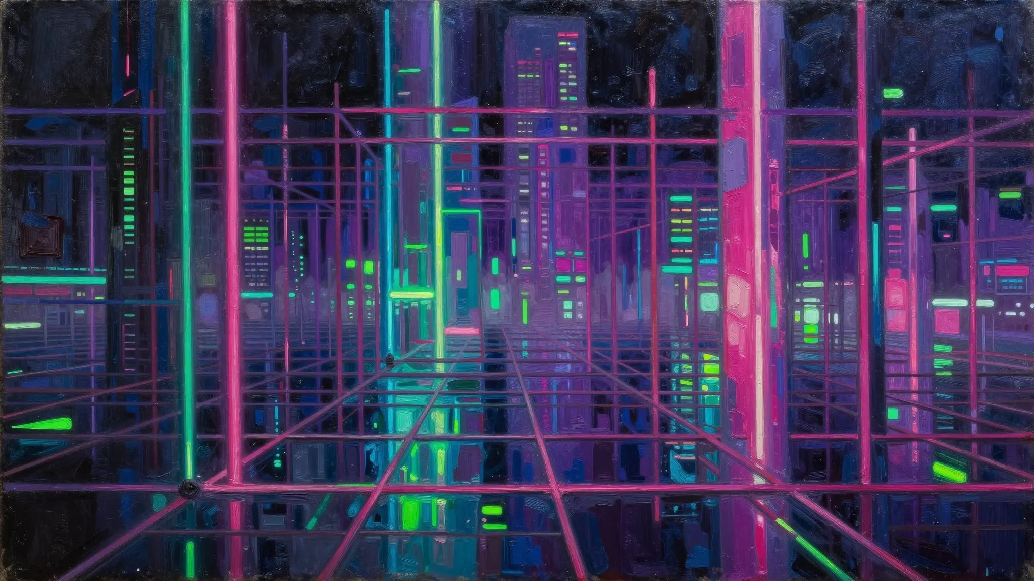 Neon city grid Frame TV art