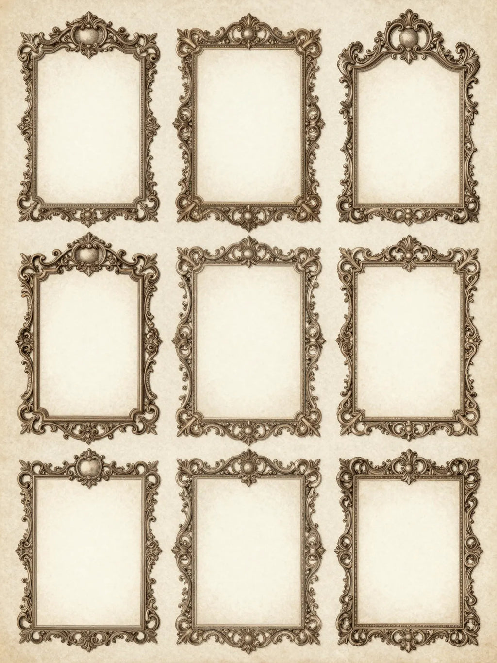 Detailed vintage ornate frames and labels sheet