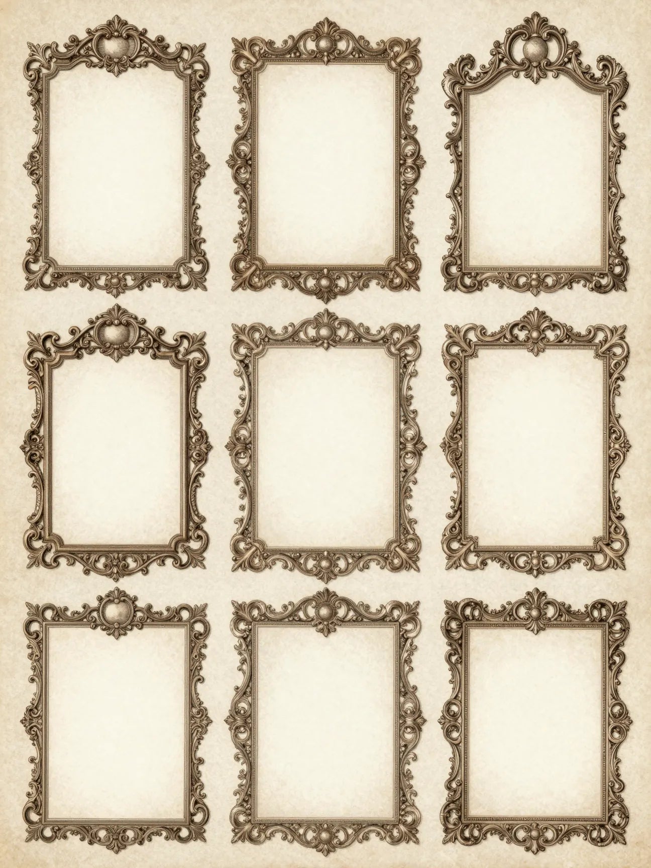 Detailed vintage ornate frames and labels sheet