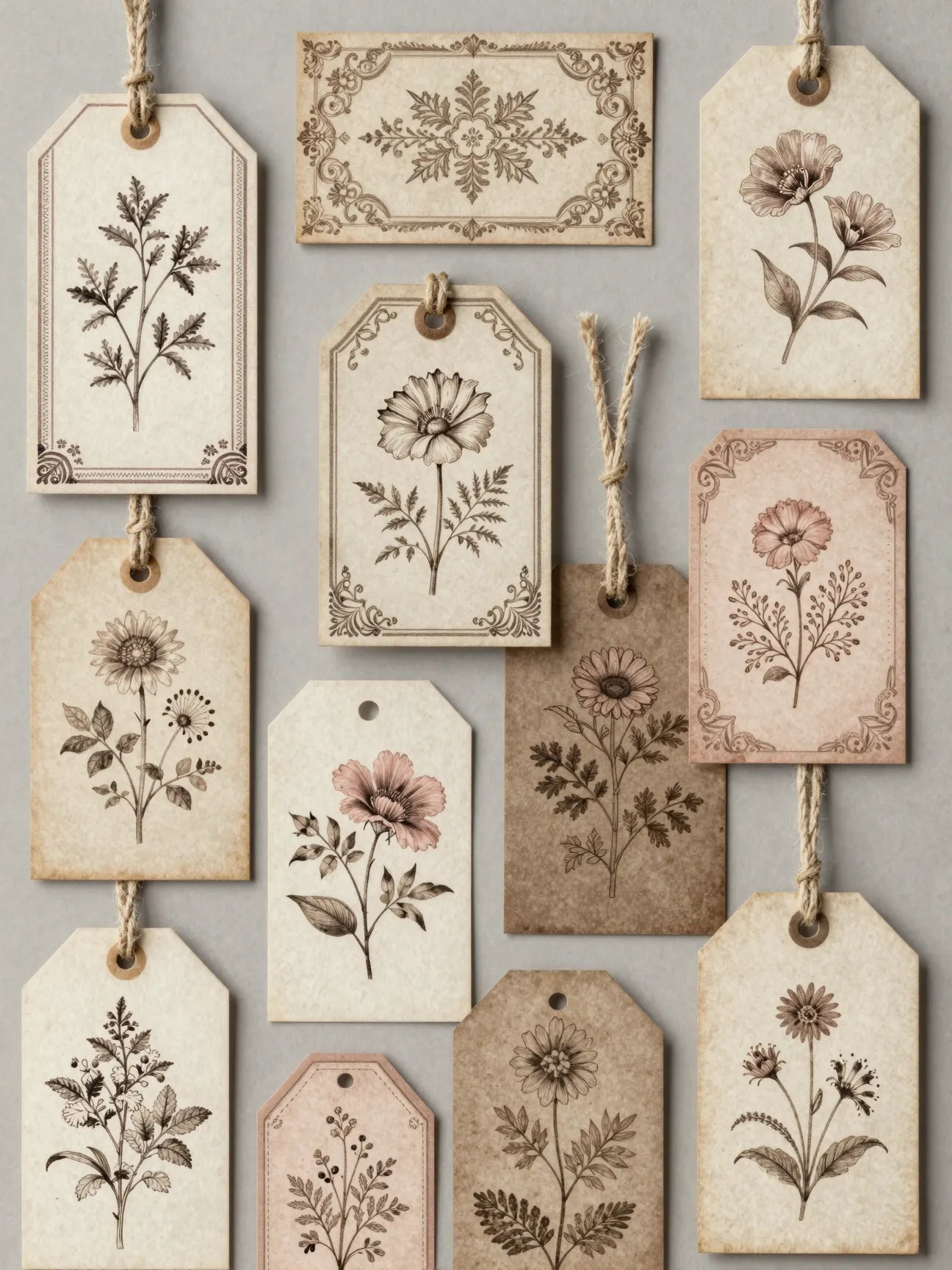 Detailed vintage hang tags ephemera sheet