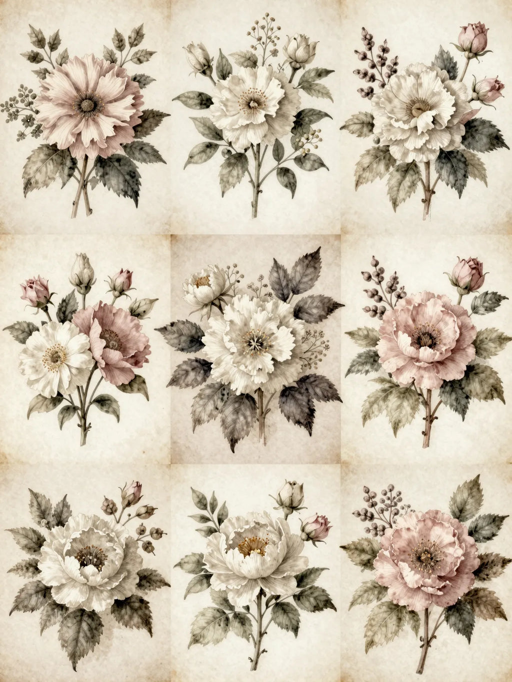 Detailed vintage floral bouquet ephemera sheet