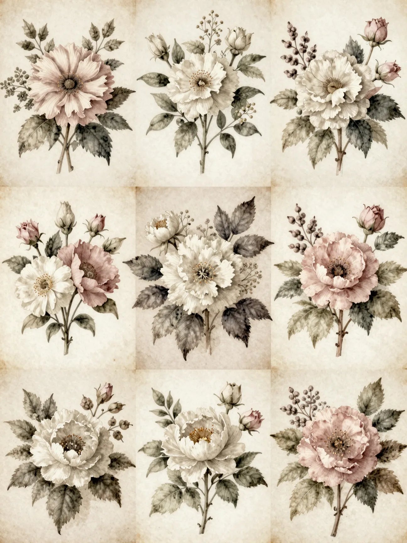 Detailed vintage floral bouquet ephemera sheet