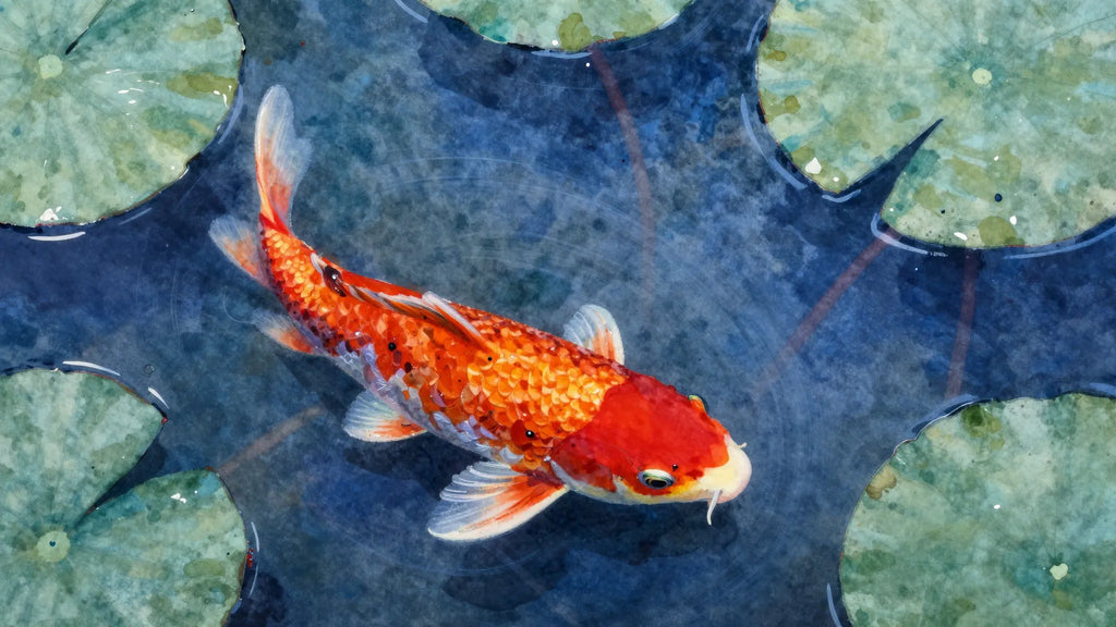 Kindred painterly watercolor koi in lily pond — Perseverance