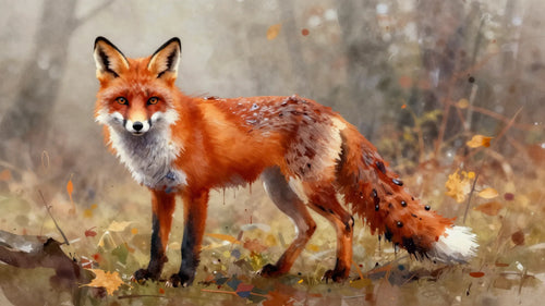 Kindred painterly watercolor fox in autumn forest — Cunning