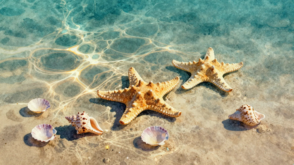 Watercolor starfish and shells