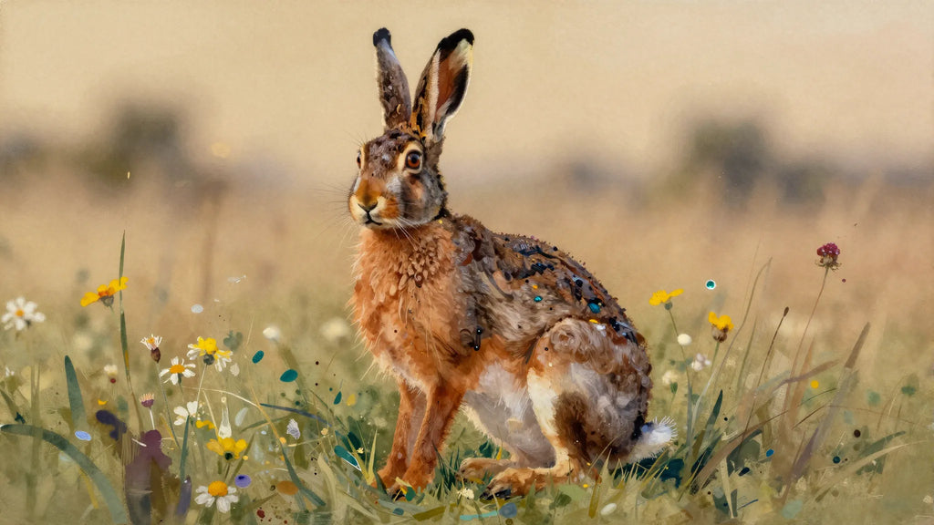 Kindred painterly watercolor hare in meadow — Courage